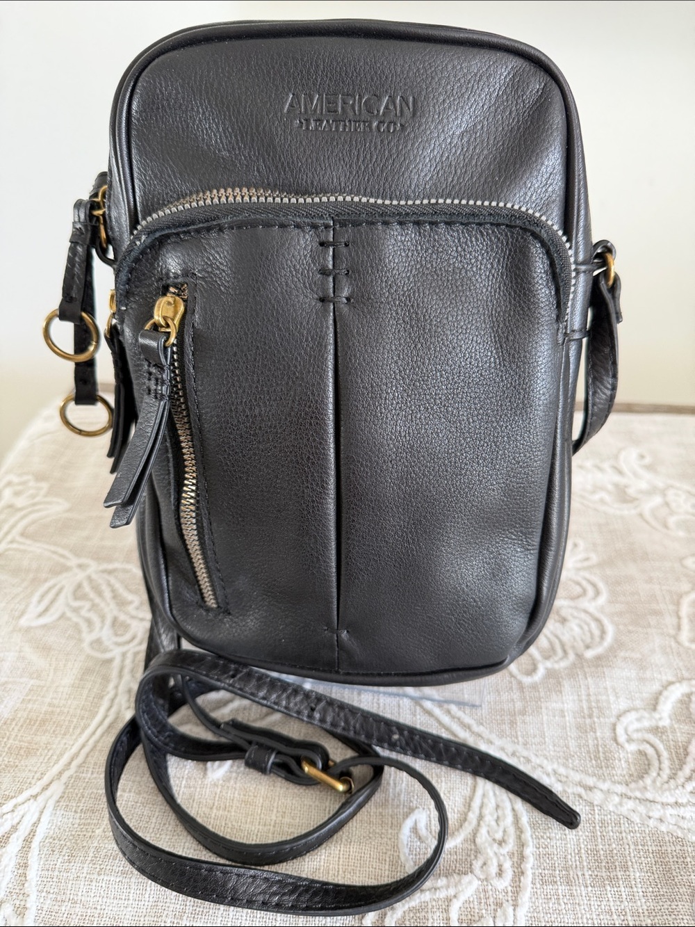 American Leather Co. Cleveland North -South Black Leather Crossbody Bag